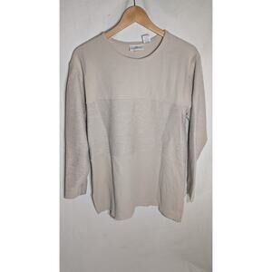Nordstrom Womens Crewneck Sweater Sz L Ribbed Textured Beige Classic elevated